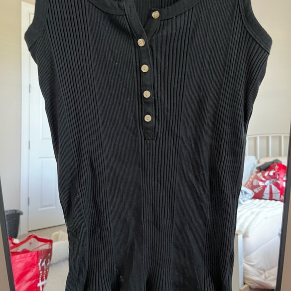 Aerie Black Ribbed Tank Top with Button Detail - Picture 5 of 5